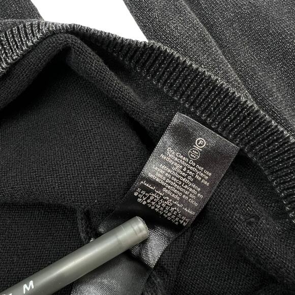 John Varvatos Mens Black Acid Wash Burnout Elbow Patch Cotton Sweater Sz L - Picture 5 of 10